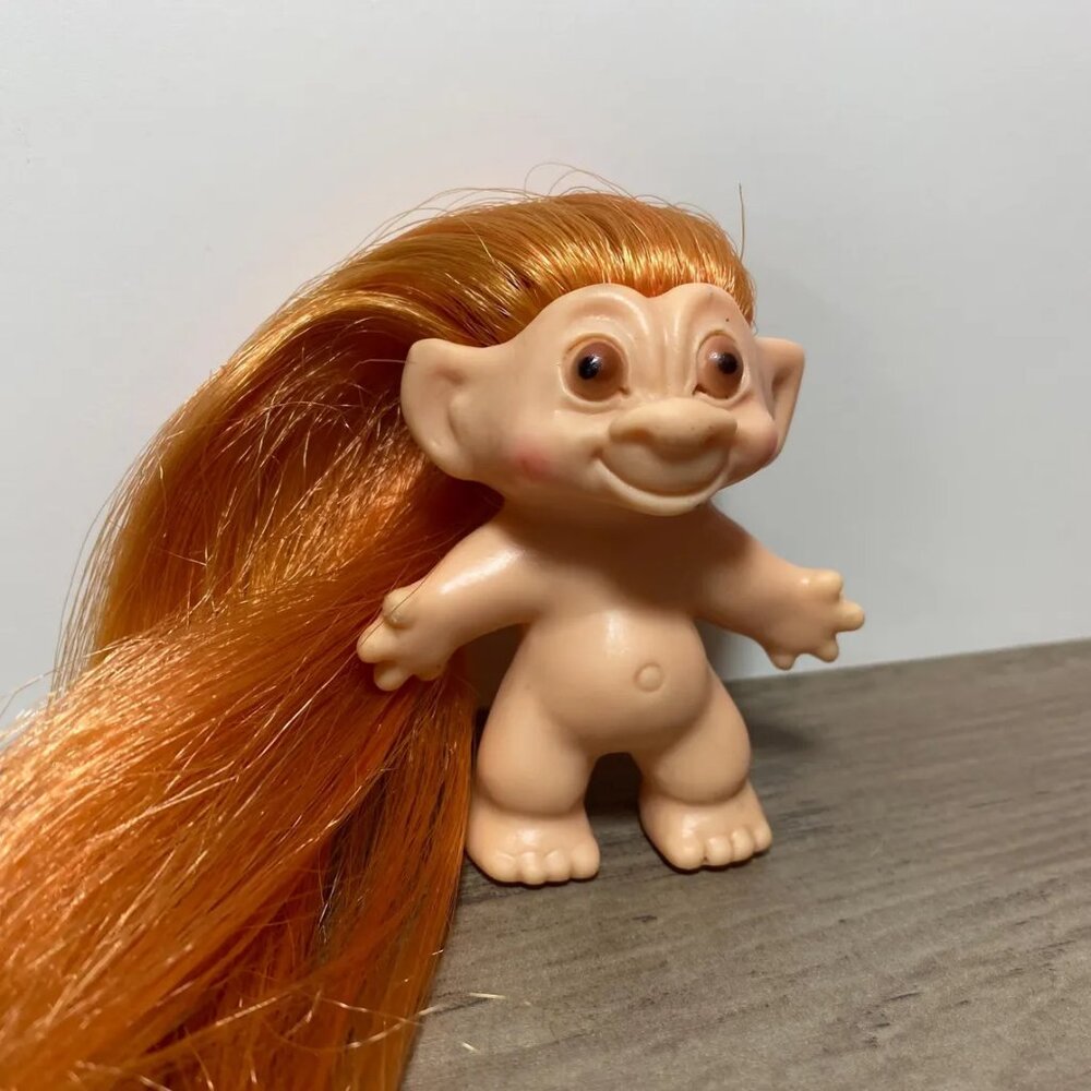 1960s Troll Doll with Long Rooted Orange Hair Rootie Beatnik? Painted Bug Eyes